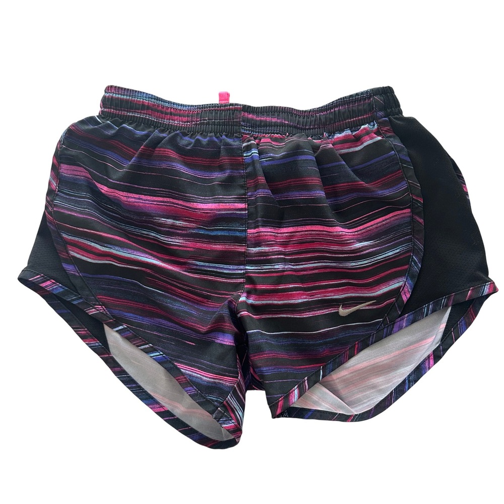 Nike Girls Dri-FIT Running Shorts Purple Pink Striped Athletic Size S Kids